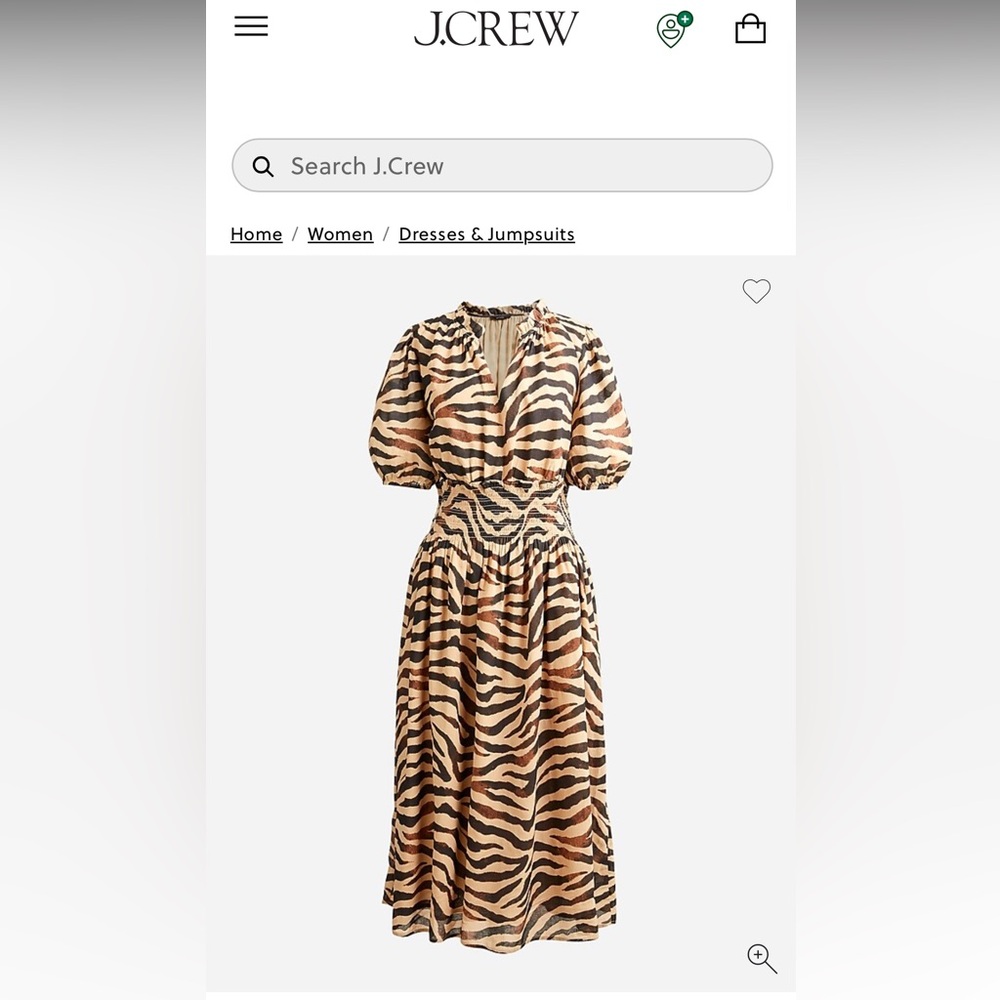 J Crew Smocked Waist Cotton Dress in Zebra Print Size XXS
